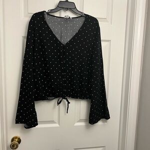 Black Polka Dot Blouse with Bell Sleeves